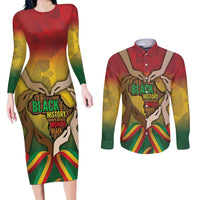 Black History Month Couples Matching Long Sleeve Bodycon Dress and Long Sleeve Button Shirt Africa I Am Black