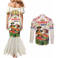 Mexico Cinco De Mayo Couples Matching Mermaid Dress and Long Sleeve Button Shirt Dancing Mexican