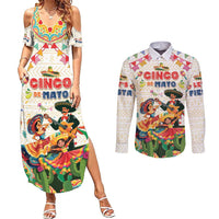 Mexico Cinco De Mayo Couples Matching Summer Maxi Dress and Long Sleeve Button Shirt Dancing Mexican