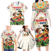 Mexico Cinco De Mayo Family Matching Long Sleeve Bodycon Dress and Hawaiian Shirt Dancing Mexican