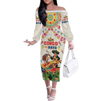 Mexico Cinco De Mayo Family Matching Off The Shoulder Long Sleeve Dress and Hawaiian Shirt Dancing Mexican