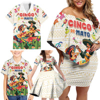 Mexico Cinco De Mayo Family Matching Off Shoulder Short Dress and Hawaiian Shirt Dancing Mexican