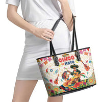 Mexico Cinco De Mayo Leather Tote Bag Dancing Mexican