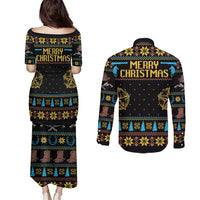 Cowboy Merry Christmas Couples Matching Puletasi and Long Sleeve Button Shirt DT04 - Wonder Print Shop