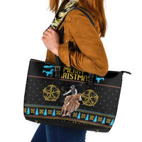 Cowboy Merry Christmas Leather Tote Bag DT04 - Wonder Print Shop