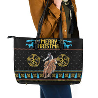 Cowboy Merry Christmas Leather Tote Bag DT04 - Wonder Print Shop