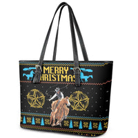 Cowboy Merry Christmas Leather Tote Bag DT04 - Wonder Print Shop