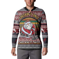 Hockey Checking It Once Checking It Twice Button Sweatshirt Santa Playing Ice Hockey Christmas DT04 - Wonder Print Shop