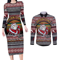 Hockey Checking It Once Checking It Twice Couples Matching Long Sleeve Bodycon Dress and Long Sleeve Button Shirt Santa Playing Ice Hockey Christmas DT04 - Wonder Print Shop