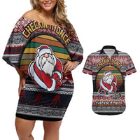 Hockey Checking It Once Checking It Twice Couples Matching Off Shoulder Short Dress and Hawaiian Shirt Santa Playing Ice Hockey Christmas DT04 - Wonder Print Shop