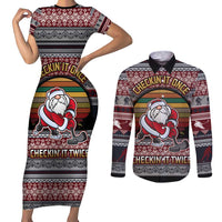 Hockey Checking It Once Checking It Twice Couples Matching Short Sleeve Bodycon Dress and Long Sleeve Button Shirt Santa Playing Ice Hockey Christmas DT04 - Wonder Print Shop