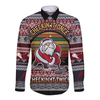 Hockey Checking It Once Checking It Twice Long Sleeve Button Shirt Santa Playing Ice Hockey Christmas DT04 - Wonder Print Shop