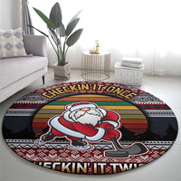 Hockey Checking It Once Checking It Twice Round Carpet Santa Playing Ice Hockey Christmas