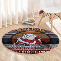 Hockey Checking It Once Checking It Twice Round Carpet Santa Playing Ice Hockey Christmas