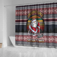 Hockey Checking It Once Checking It Twice Shower Curtain Santa Playing Ice Hockey Christmas