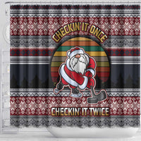 Hockey Checking It Once Checking It Twice Shower Curtain Santa Playing Ice Hockey Christmas