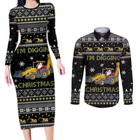 Im Digging Christmas Couples Matching Long Sleeve Bodycon Dress and Long Sleeve Button Shirt Tractor Santa Claus DT04 - Wonder Print Shop
