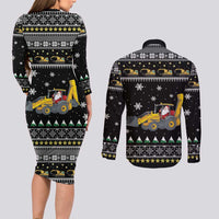 Im Digging Christmas Couples Matching Long Sleeve Bodycon Dress and Long Sleeve Button Shirt Tractor Santa Claus DT04 - Wonder Print Shop