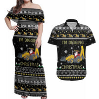 Im Digging Christmas Couples Matching Off Shoulder Maxi Dress and Hawaiian Shirt Tractor Santa Claus DT04 - Wonder Print Shop
