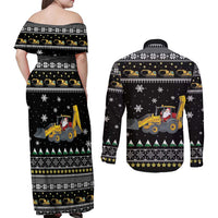 Im Digging Christmas Couples Matching Off Shoulder Maxi Dress and Long Sleeve Button Shirt Tractor Santa Claus DT04 - Wonder Print Shop