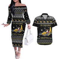 Im Digging Christmas Couples Matching Off The Shoulder Long Sleeve Dress and Hawaiian Shirt Tractor Santa Claus DT04 - Wonder Print Shop
