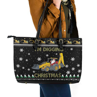 Im Digging Christmas Leather Tote Bag Tractor Santa Claus DT04 - Wonder Print Shop
