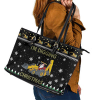 Im Digging Christmas Leather Tote Bag Tractor Santa Claus DT04 - Wonder Print Shop