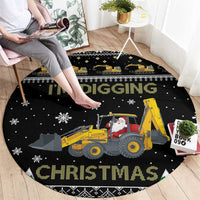 Im Digging Christmas Round Carpet Tractor Santa Claus