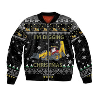 Im Digging Christmas Sleeve Zip Bomber Jacket Tractor Santa Claus DT04 - Wonder Print Shop