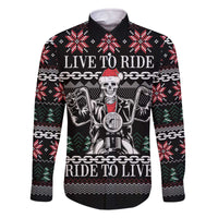 Live To Ride Motorbike Skeleton Family Matching Off The Shoulder Long Sleeve Dress and Hawaiian Shirt Biker Skull Christmas DT04 - Wonder Print Shop