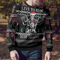 Live To Ride Motorbike Skeleton Ugly Christmas Sweater Biker Skull Christmas DT04 - Wonder Print Shop