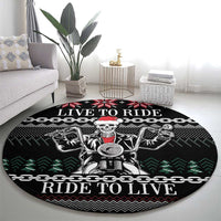 Live To Ride Motorbike Skeleton Round Carpet Biker Skull Christmas