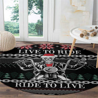 Live To Ride Motorbike Skeleton Round Carpet Biker Skull Christmas