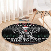 Live To Ride Motorbike Skeleton Round Carpet Biker Skull Christmas