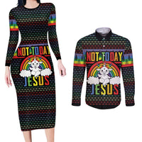 LGBT Not Today Jesus Couples Matching Long Sleeve Bodycon Dress and Long Sleeve Button Shirt Rainbow Christmas DT04 - Wonder Print Shop