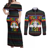 LGBT Not Today Jesus Couples Matching Off Shoulder Maxi Dress and Long Sleeve Button Shirt Rainbow Christmas DT04 - Wonder Print Shop