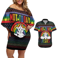 LGBT Not Today Jesus Couples Matching Off Shoulder Short Dress and Hawaiian Shirt Rainbow Christmas DT04 - Wonder Print Shop