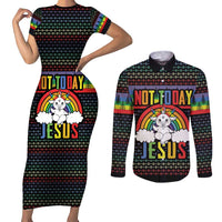 LGBT Not Today Jesus Couples Matching Short Sleeve Bodycon Dress and Long Sleeve Button Shirt Rainbow Christmas DT04 - Wonder Print Shop