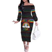 LGBT Not Today Jesus Family Matching Off The Shoulder Long Sleeve Dress and Hawaiian Shirt Rainbow Christmas DT04 - Wonder Print Shop