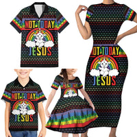 LGBT Not Today Jesus Family Matching Short Sleeve Bodycon Dress and Hawaiian Shirt Rainbow Christmas DT04 - Wonder Print Shop