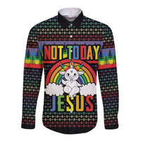 LGBT Not Today Jesus Long Sleeve Button Shirt Rainbow Christmas DT04 - Wonder Print Shop