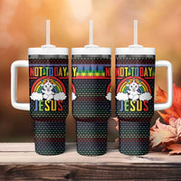 LGBT Not Today Jesus Tumbler With Handle Rainbow Christmas DT04 - Wonder Print Shop