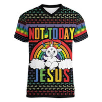 LGBT Not Today Jesus Women V-Neck T-Shirt Rainbow Christmas DT04 - Wonder Print Shop