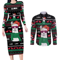 Llama Funny Couples Matching Long Sleeve Bodycon Dress and Long Sleeve Button Shirt Llama Christmas DT04 - Wonder Print Shop