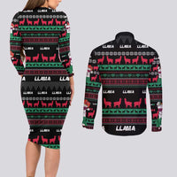 Llama Funny Couples Matching Long Sleeve Bodycon Dress and Long Sleeve Button Shirt Llama Christmas DT04 - Wonder Print Shop