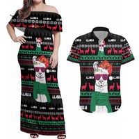Llama Funny Couples Matching Off Shoulder Maxi Dress and Hawaiian Shirt Llama Christmas DT04 - Wonder Print Shop