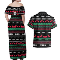 Llama Funny Couples Matching Off Shoulder Maxi Dress and Hawaiian Shirt Llama Christmas DT04 - Wonder Print Shop