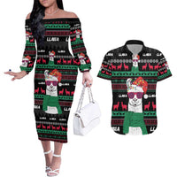 Llama Funny Couples Matching Off The Shoulder Long Sleeve Dress and Hawaiian Shirt Llama Christmas DT04 - Wonder Print Shop