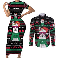 Llama Funny Couples Matching Short Sleeve Bodycon Dress and Long Sleeve Button Shirt Llama Christmas DT04 - Wonder Print Shop