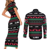 Llama Funny Couples Matching Short Sleeve Bodycon Dress and Long Sleeve Button Shirt Llama Christmas DT04 - Wonder Print Shop